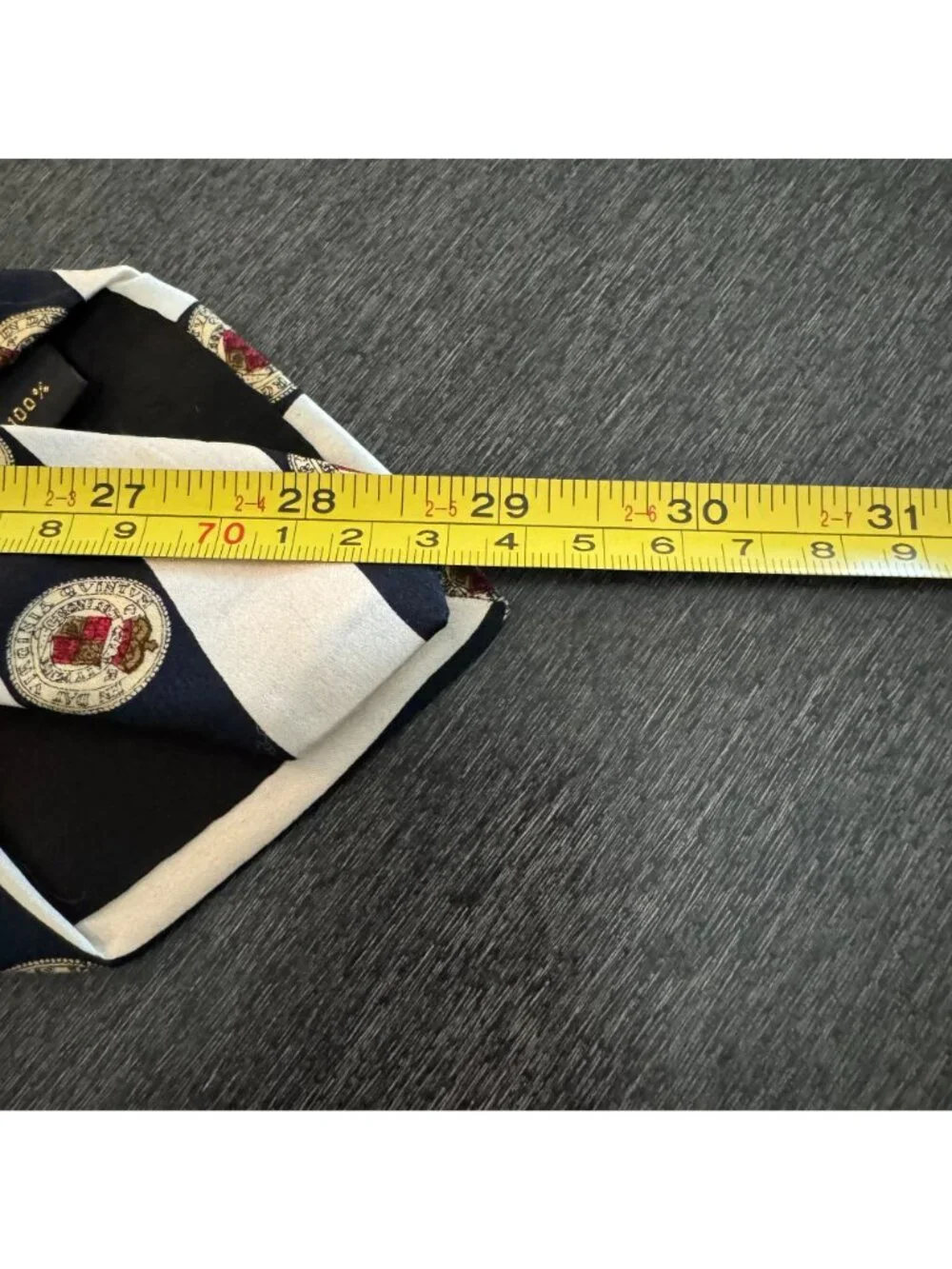 VTG Sinsabang Pure Silk Tie Navy White Striped Royal Crest Motif Made In Korea